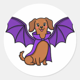 Süßer Fledermaus-Dachshund-Halloween-Aufkleber Runder Aufkleber