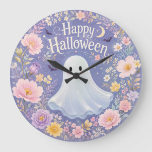 Süßer floraler Halloween-Geist-Charm Große Wanduhr