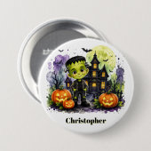 Süßer Frankenstein-Junge Halloween-Geburtstagsfeie Button (Vorne & Hinten)