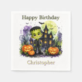 Süßer Frankenstein-Junge Halloween-Geburtstagsfeie Serviette (Vorderseite)