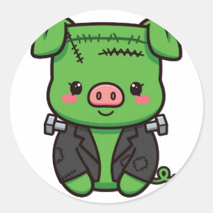 Süßer Frankenstein-Schwein Halloween Runder Aufkleber