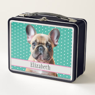 Süßer Französische Bulldogge Welpe Teal Kinder Tie Metall Brotdose