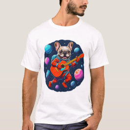 Süßer französischer Bulldogge-Astronaut spielt Git T-Shirt