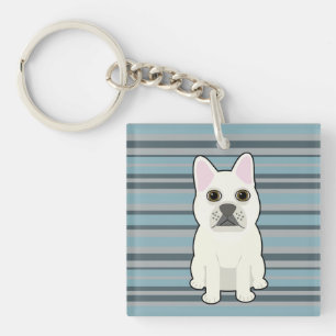 Süßer Französischer Bulldogge Blau Gestreift Schlüsselanhänger