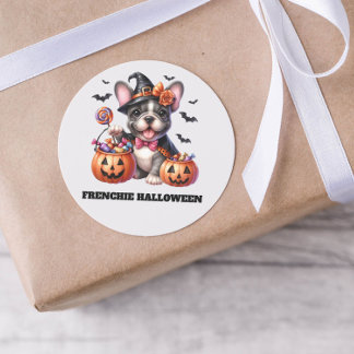 Süßer französischer Bulldogge Halloween Süßigkeite Runder Aufkleber