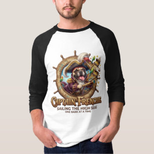 Süßer französischer Bulldogge-Pirat-Kapitän-Seeman T-Shirt