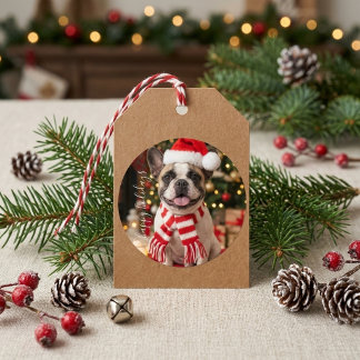 Süßer Französischer Bulldogge Weihnachts Hund Runder Aufkleber