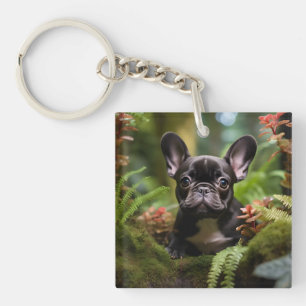 🐶💛Süßer französischer Welpe im Dschungel Schlüsselanhänger