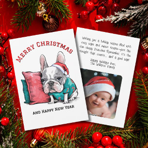 süßer Frenchie-Hund mit Weihnachtsmannmütze, Lusti Feiertagskarte