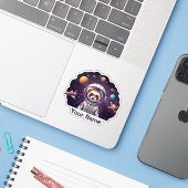 Süßer Frettchen-Astronaut im Weltraum  Aufkleber (Laptop mit iPhone)