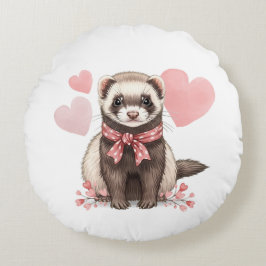 Süßer Frettchen Kawaii Rosa Herzen Rundes Kissen