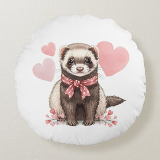 Süßer Frettchen Kawaii Rosa Herzen Rundes Kissen