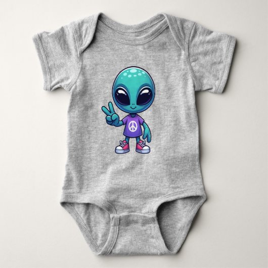 Süßer Friedens-Alien & Raumschiff Baby Strampler (Vorderseite)