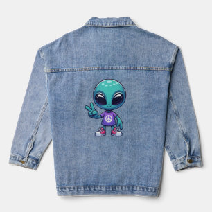 Süßer Friedens-Alien & Raumschiff Jeansjacke