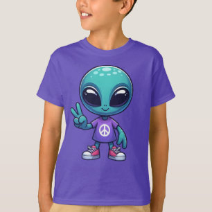 Süßer Friedens-Alien & Raumschiff T-Shirt