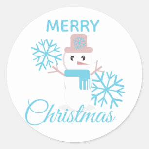 Süßer Frohe Weihnachten Schneemann Schneeflocken C Runder Aufkleber