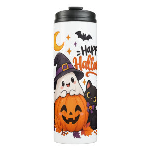 Süßer Froher Halloween-Geist Kürbis Schwarze Katze Thermosbecher