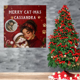 Süßer Froher Katz-en-Weihnachts-Rot-Weihnachts-Fot Puzzle
