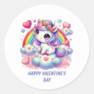 Süßer Froher Valentinstag-Einhorn Runder Aufkleber