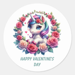 Süßer Froher Valentinstag-Einhorn Runder Aufkleber