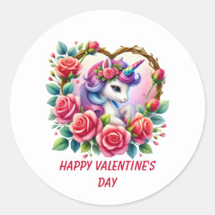Süßer Froher Valentinstag-Einhorn Runder Aufkleber