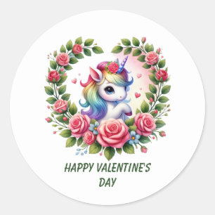 Süßer Froher Valentinstag-Einhorn Runder Aufkleber