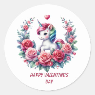 Süßer Froher Valentinstag-Einhorn Runder Aufkleber
