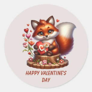 Süßer Froher Valentinstag Fuchs  Runder Aufkleber