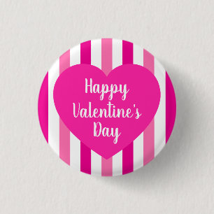 Süßer Froher Valentinstag Hot Pink Gestreift Einfa Button