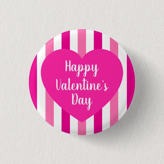 Süßer Froher Valentinstag Hot Pink Gestreift Einfa Button (Vorderseite)