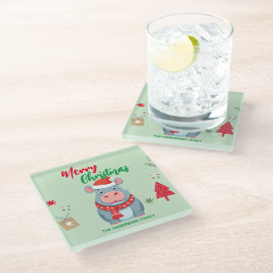 Süßer froher Weihnachten NILPFERD Weihnachtsmann S Glasuntersetzer