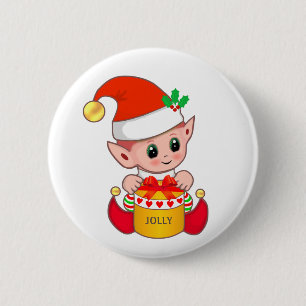 Süßer fröhlicher Weihnachtself Button