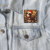 Süßer fröhlicher Weihnachtshund mit Santa-Hut Button (Beispiel)