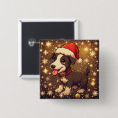 Süßer fröhlicher Weihnachtshund mit Santa-Hut Button (Vorne & Hinten)