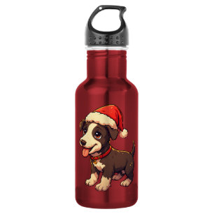 Süßer fröhlicher Weihnachtshund mit Santa-Hut Edelstahlflasche