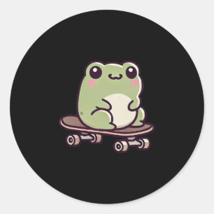 Süßer Frosch auf einem Skateboard Lustiges Skatebo Runder Aufkleber