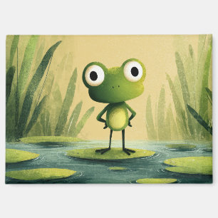 Süßer Frosch auf Seerosenblatt – Whimsische Cartoo Magnet