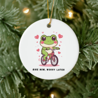 Süßer Frosch fährt Fahrrad | Lustiges Froschliebha Keramik Ornament