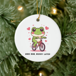 Süßer Frosch fährt Fahrrad | Lustiges Froschliebha Keramik Ornament
