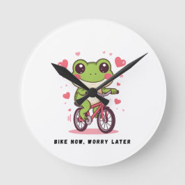 Süßer Frosch fährt Fahrrad | Lustiges Froschliebha Runde Wanduhr