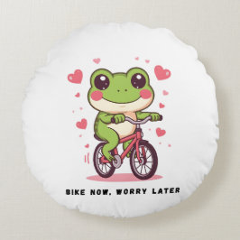 Süßer Frosch fährt Fahrrad | Lustiges Froschliebha Rundes Kissen