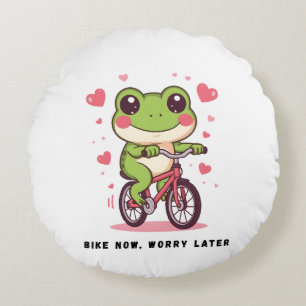 Süßer Frosch fährt Fahrrad   Lustiges Froschliebha Rundes Kissen