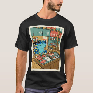Süßer Frosch Fisch Markt Japan Stil Illustration T-Shirt