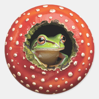 Süßer Frosch im Pilz - Lustiger Wald-Frosch Runder Aufkleber