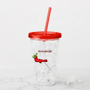 Süßer Frosch in einer roten Socke springender Cart Acryltrinkbecher