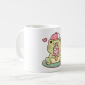 Süßer Frosch leckt Eiscreme Kaffeetasse (Vorderseite Links)