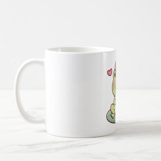 Süßer Frosch leckt Eiscreme Kaffeetasse (Links)