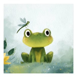 Süßer Frosch & Libelle – Sanfte Natur-Illustration Fotodruck