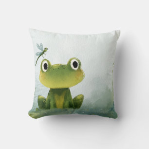Süßer Frosch & Libelle – Sanfte Naturillustration Kissen