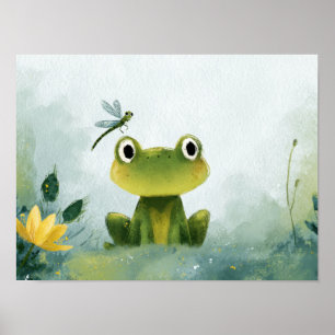 Süßer Frosch & Libelle – Sanfte Naturillustration Poster